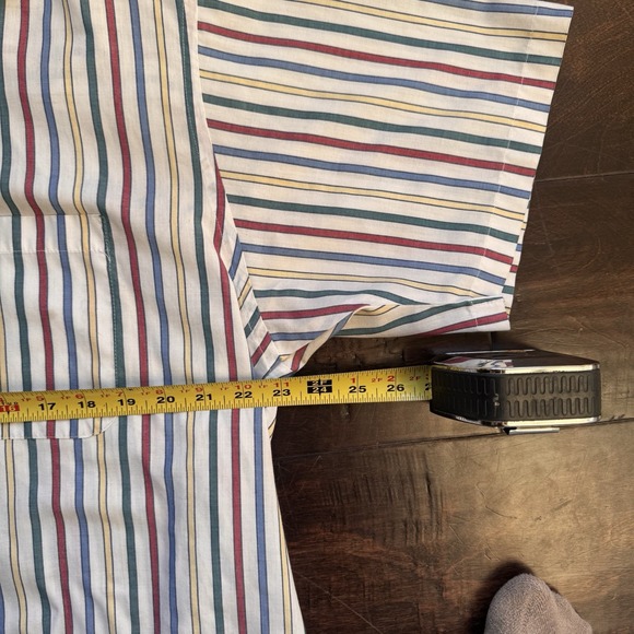 VAN HUESEN Shirt SZ  L Rainbow Stripes Buttons 1 pocket cotton Paint Splatter - Picture 6 of 7